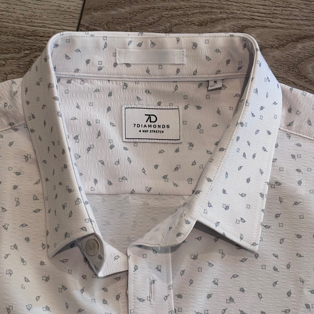 7 Diamonds Button Down Shirt Mens XL White Grey Pattern 4-Way Stretch Casual - Picture 3 of 7